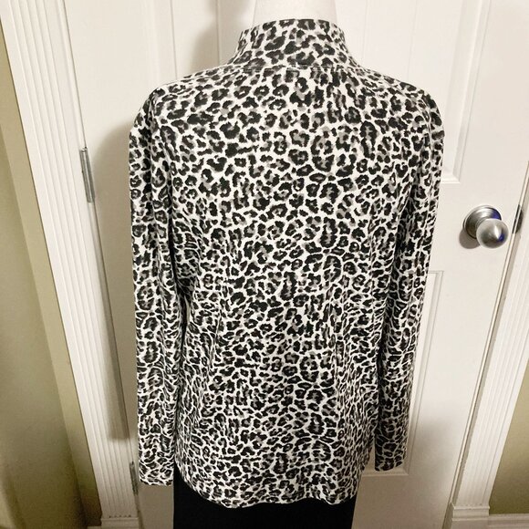 KAREN SCOTT Grey black leopard print mockneck top ~ LARGE XL 1X stretchy shirt - Picture 12 of 12